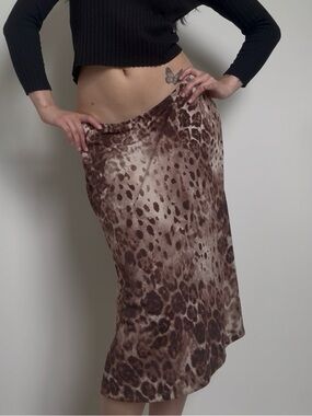 Animal Print Brown Midi Skirt